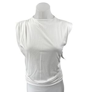 NEW Abercrombie & Fitch White Sleeveless Cami Ruched Slim Blouse Tank Top Size M